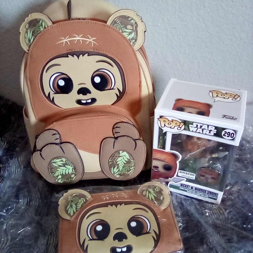 Bundle of 3 NWT: Loungefly Star Wars ewok backpack, wallet and Funko pop ewok